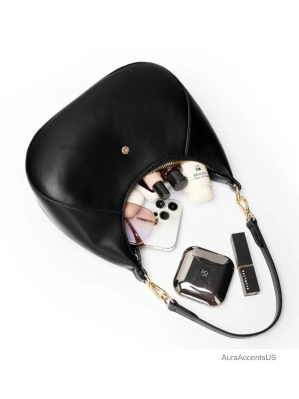 Small Soft Vegan Leather Crescent Shoulder Bag Hobo with Removable Strap